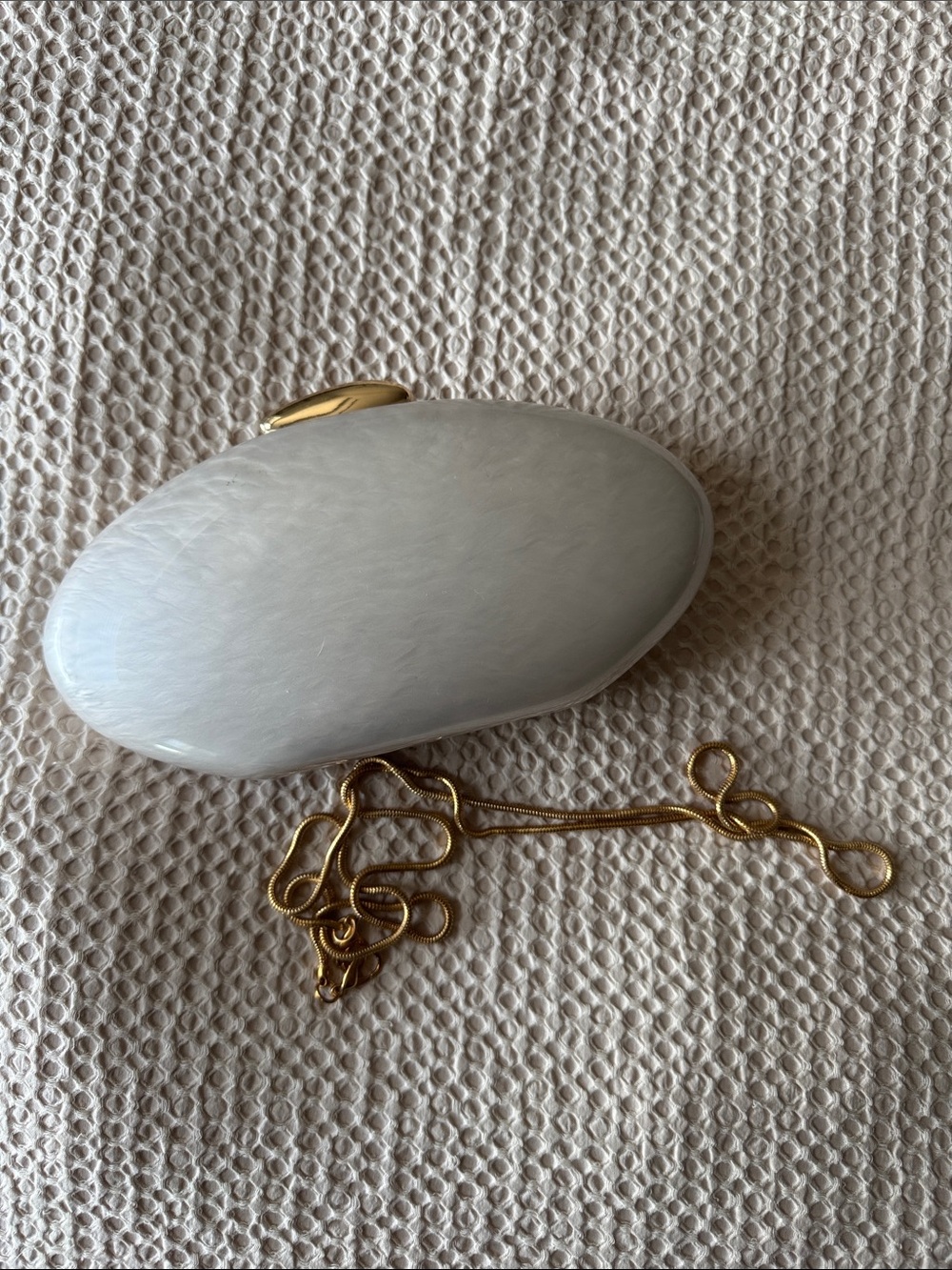 White Oval Hard Shell Evening Clutch with Gold Chain BRIDAL